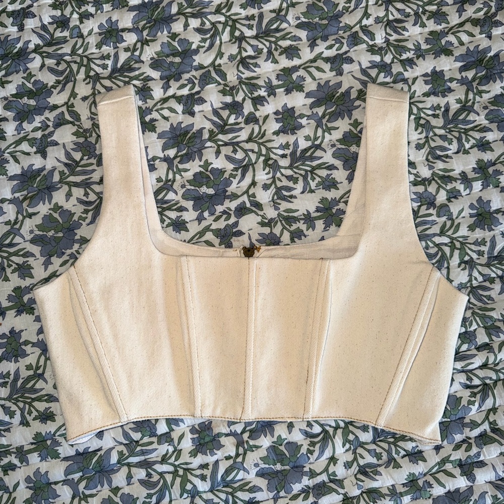 Cream denim crop top